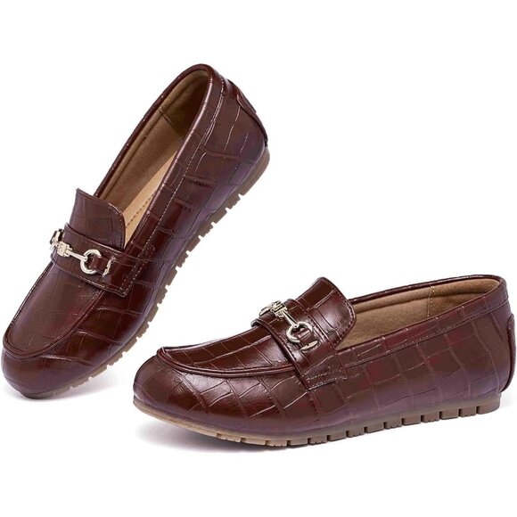 Women's Burgundy Faux Leather Arch Support Casual Slip on Comfort Penny Loafers - Picture 3 of 7